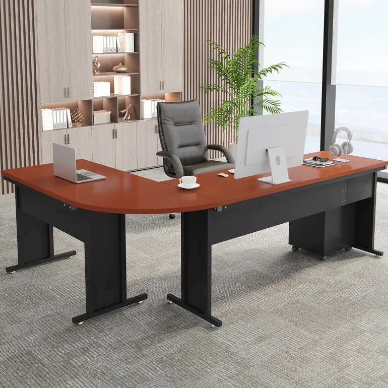 Fashion Tribesigns L-Shaped Desk, 83" Corner Executive Desk with Mobile File Cabinet