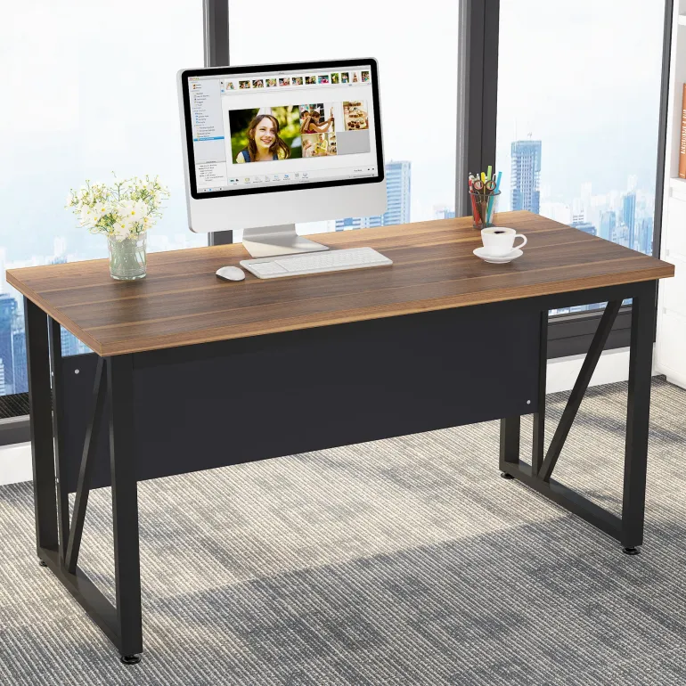 Discount Tribesigns L-Shaped Desk, 55" Executive Desk Computer Table and 43" File Cabinet
