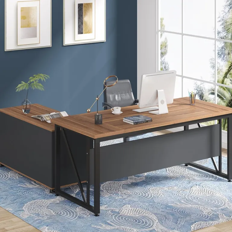 Discount Tribesigns L-Shaped Desk, 55" Executive Desk Computer Table and 43" File Cabinet