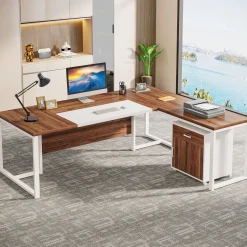 Online Tribesigns L-Shaped Desk, 70.8’’ Executive Desk with Mobile File Cabinet