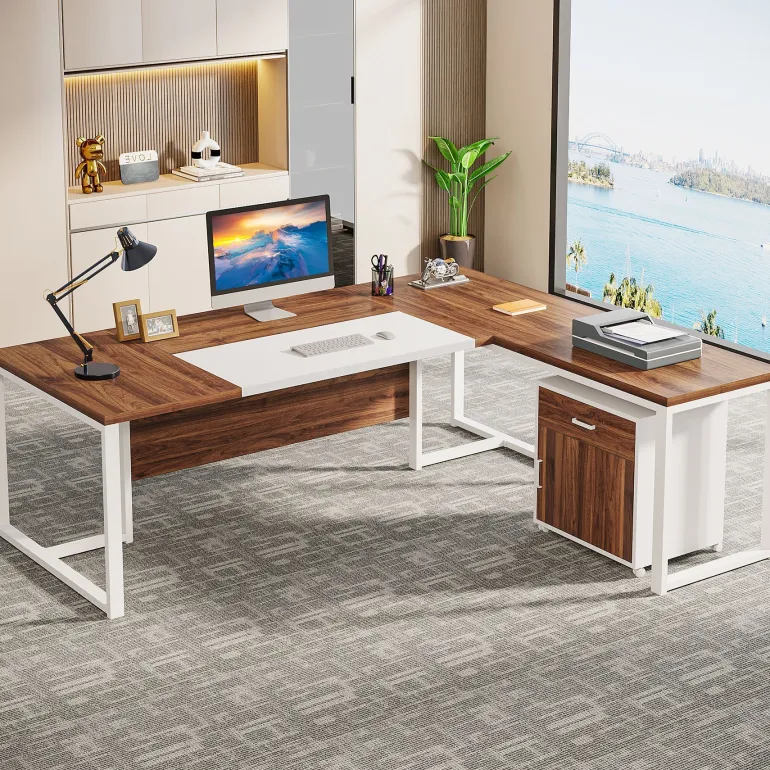 Online Tribesigns L-Shaped Desk, 70.8’’ Executive Desk with Mobile File Cabinet