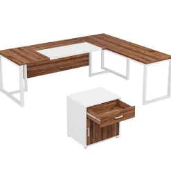 Online Tribesigns L-Shaped Desk, 70.8’’ Executive Desk with Mobile File Cabinet