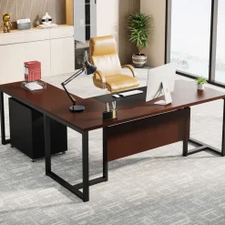 Online Tribesigns L-Shaped Desk, 70.8’’ Executive Desk with Mobile File Cabinet