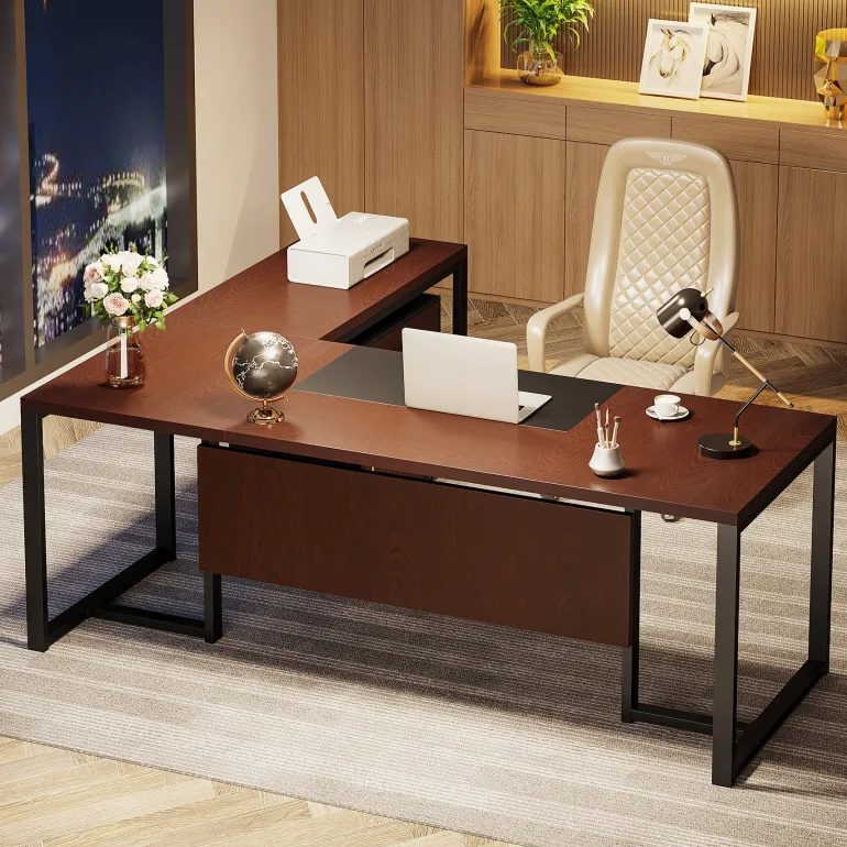 Online Tribesigns L-Shaped Desk, 70.8’’ Executive Desk with Mobile File Cabinet