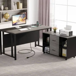 Clearance Tribesigns L-Shaped Desk, 55" Office Desk with 40" Mobile File Cabinet