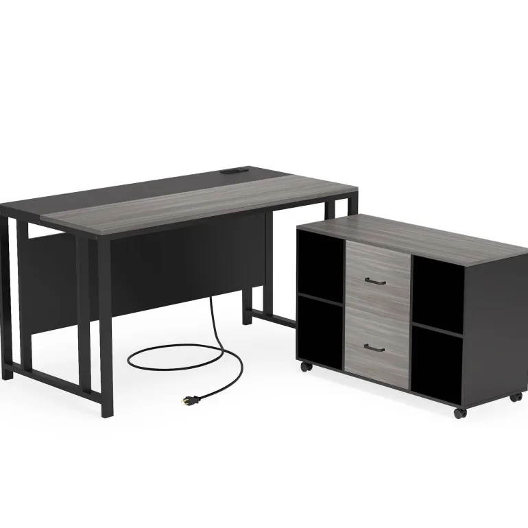 Clearance Tribesigns L-Shaped Desk, 55" Office Desk with 40" Mobile File Cabinet