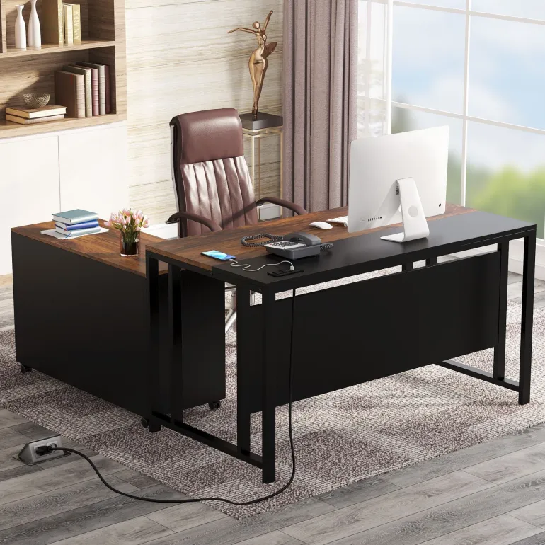 Clearance Tribesigns L-Shaped Desk, 55" Office Desk with 40" Mobile File Cabinet