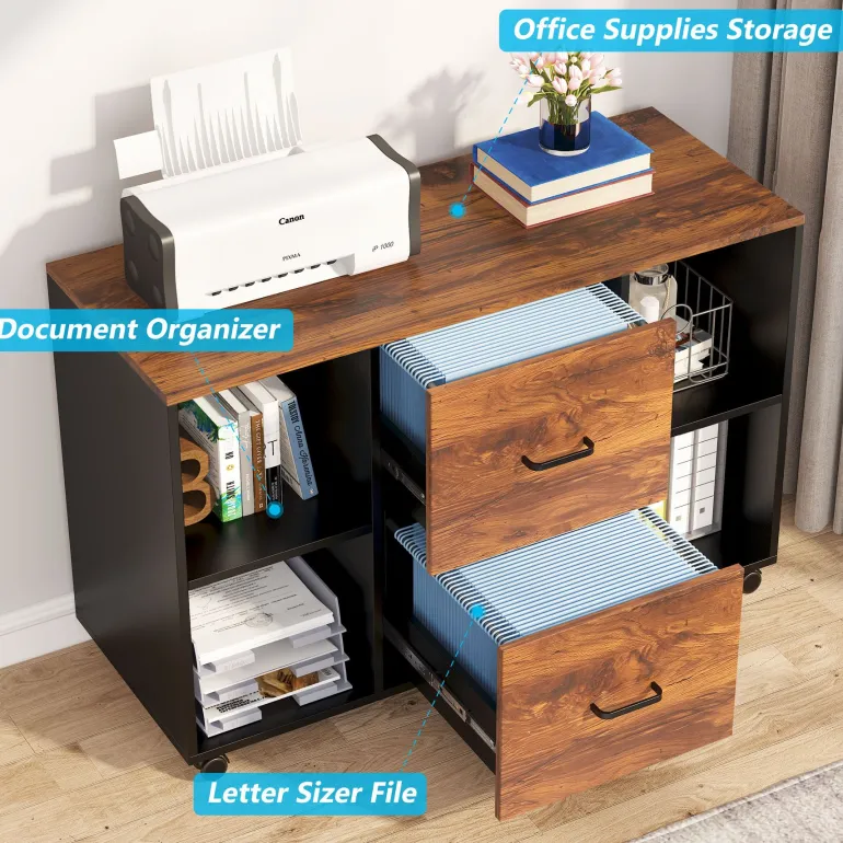 Clearance Tribesigns L-Shaped Desk, 55" Office Desk with 40" Mobile File Cabinet
