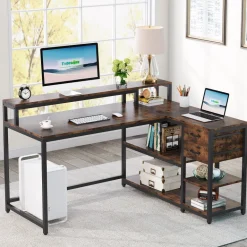 Flash Sale Tribesigns L-Shaped Desk, Industrial Corner Desk with Drawer & Storage Shelves