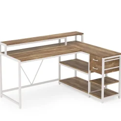 Flash Sale Tribesigns L-Shaped Desk, Industrial Corner Desk with Drawer & Storage Shelves