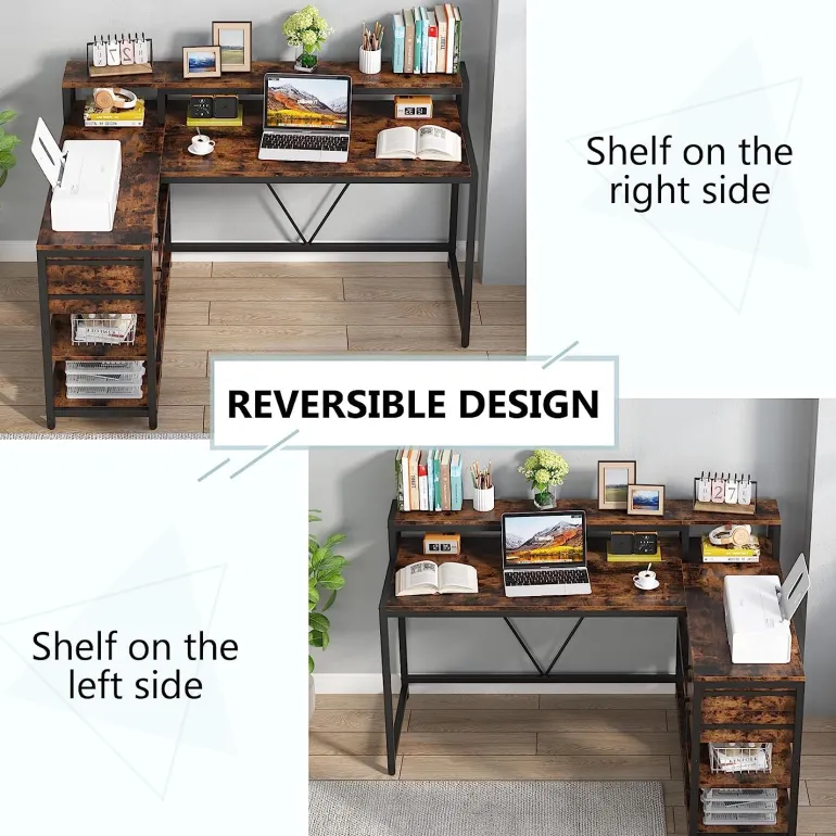 Flash Sale Tribesigns L-Shaped Desk, Industrial Corner Desk with Drawer & Storage Shelves
