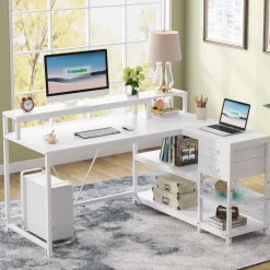 Flash Sale Tribesigns L-Shaped Desk, Industrial Corner Desk with Drawer & Storage Shelves