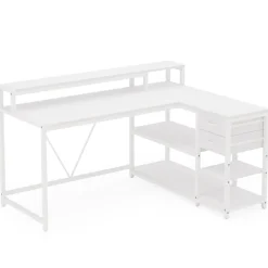 Flash Sale Tribesigns L-Shaped Desk, Industrial Corner Desk with Drawer & Storage Shelves