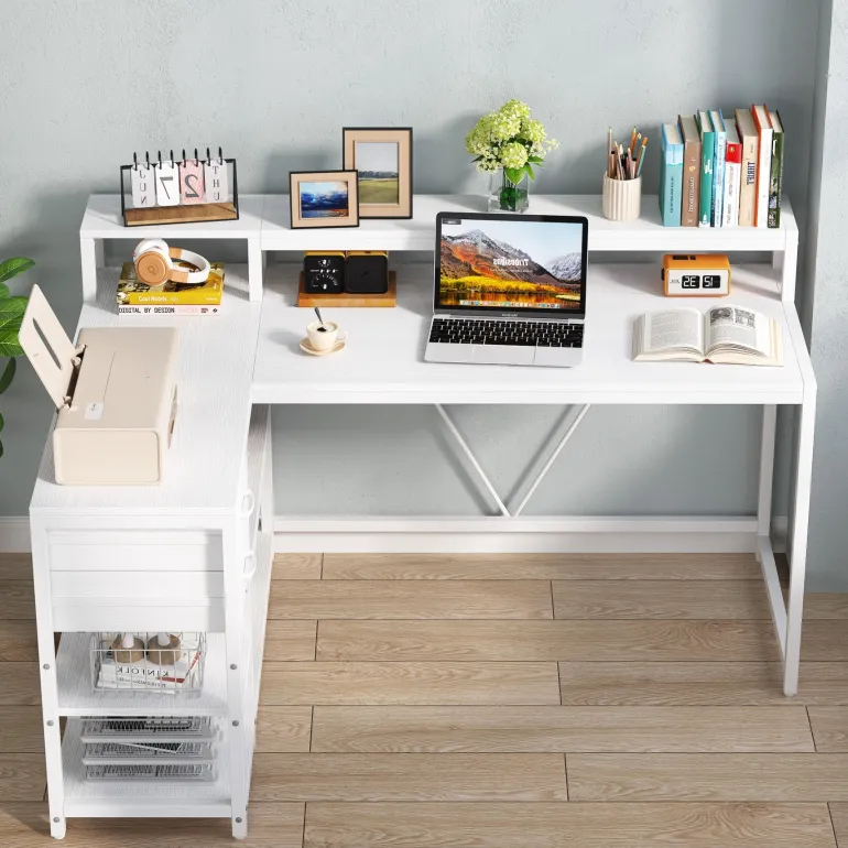 Flash Sale Tribesigns L-Shaped Desk, Industrial Corner Desk with Drawer & Storage Shelves