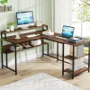 Discount Tribesigns L-Shaped Desk, Reversible Corner Desk with Shelves & Monitor Stand