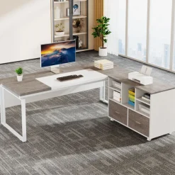 Discount Tribesigns L-Shaped Executive Desk, 63