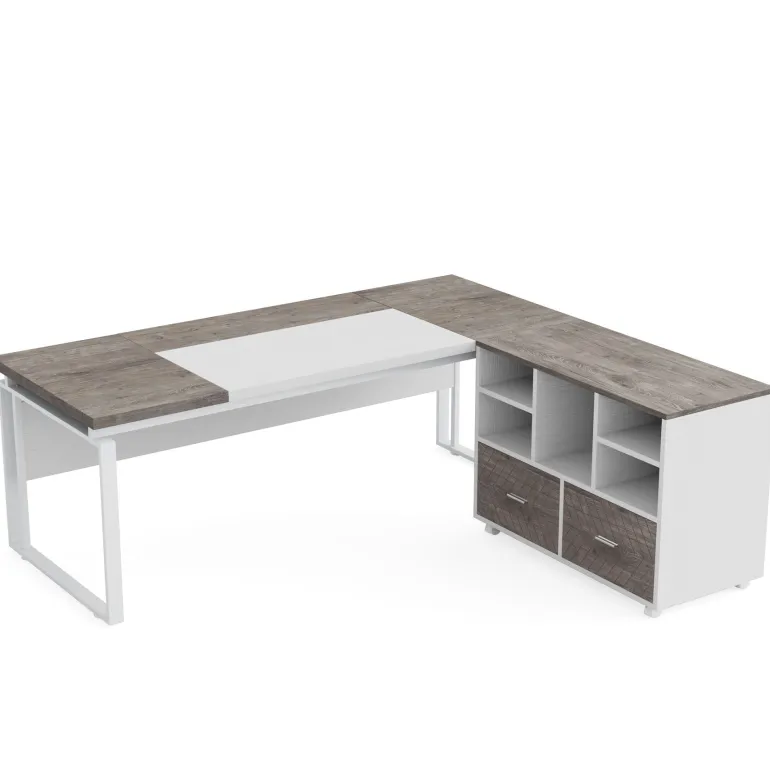 Discount Tribesigns L-Shaped Executive Desk, 63" Computer Desk with Mobile File Cabinet