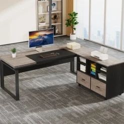Discount Tribesigns L-Shaped Executive Desk, 63