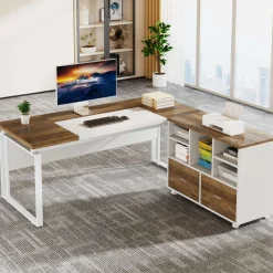 Discount Tribesigns L-Shaped Executive Desk, 63