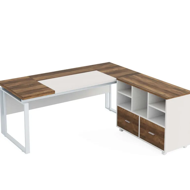 Discount Tribesigns L-Shaped Executive Desk, 63" Computer Desk with Mobile File Cabinet