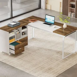 Discount Tribesigns L-Shaped Executive Desk, 63