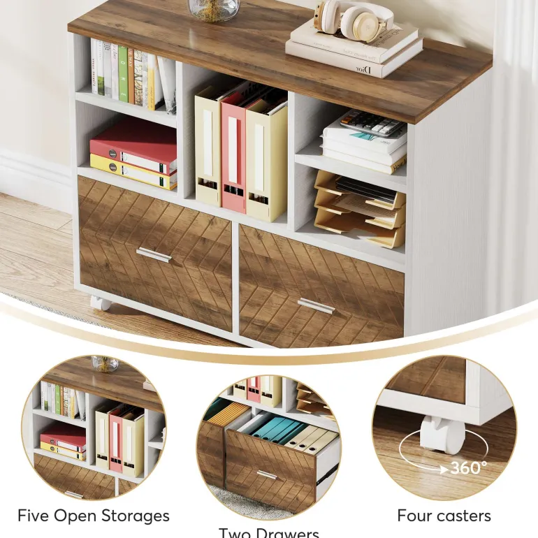 Discount Tribesigns L-Shaped Executive Desk, 63" Computer Desk with Mobile File Cabinet