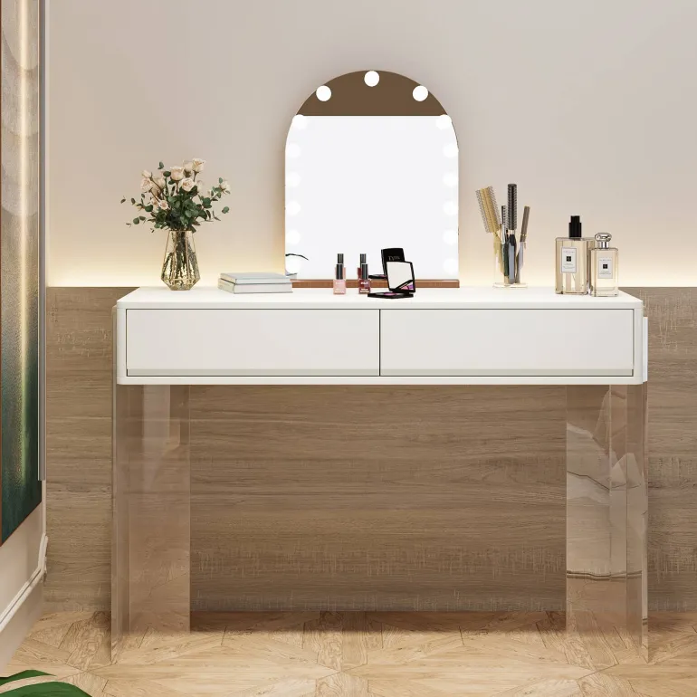 Best Tribesigns Makeup Vanity, 38" Makeup Dressing Table with 2 Drawers & Acrylic Legs(Without Mirror)