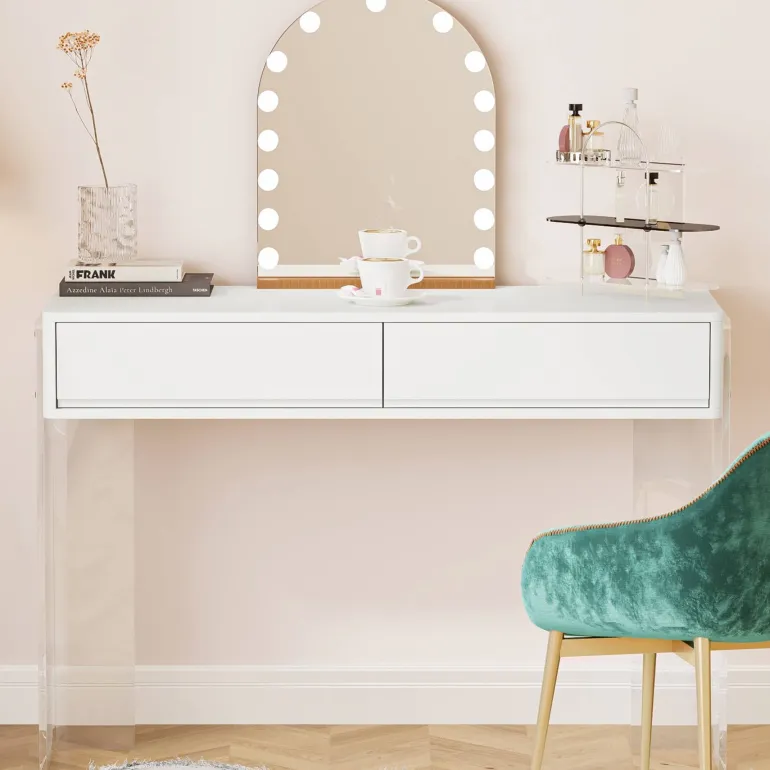 Best Tribesigns Makeup Vanity, 38" Makeup Dressing Table with 2 Drawers & Acrylic Legs(Without Mirror)