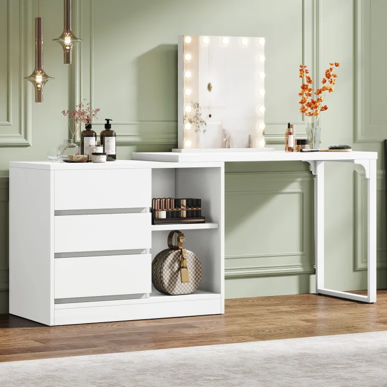 Outlet Tribesigns Makeup Vanity, Dressing Table With 3 Drawers And Storage Shelves