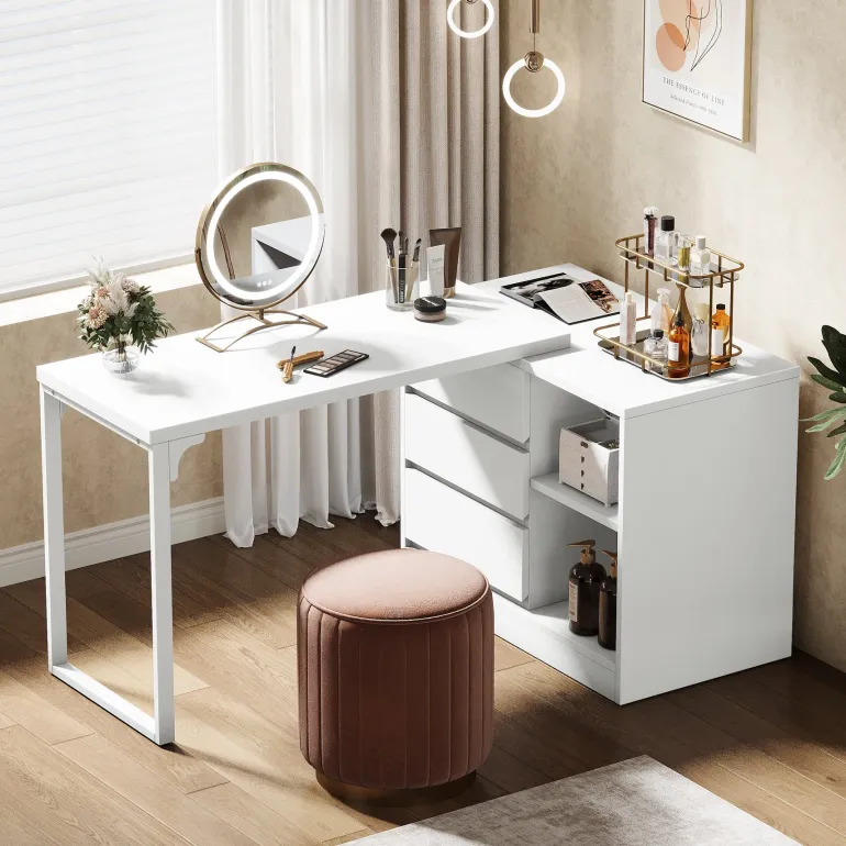 Outlet Tribesigns Makeup Vanity, Dressing Table With 3 Drawers And Storage Shelves
