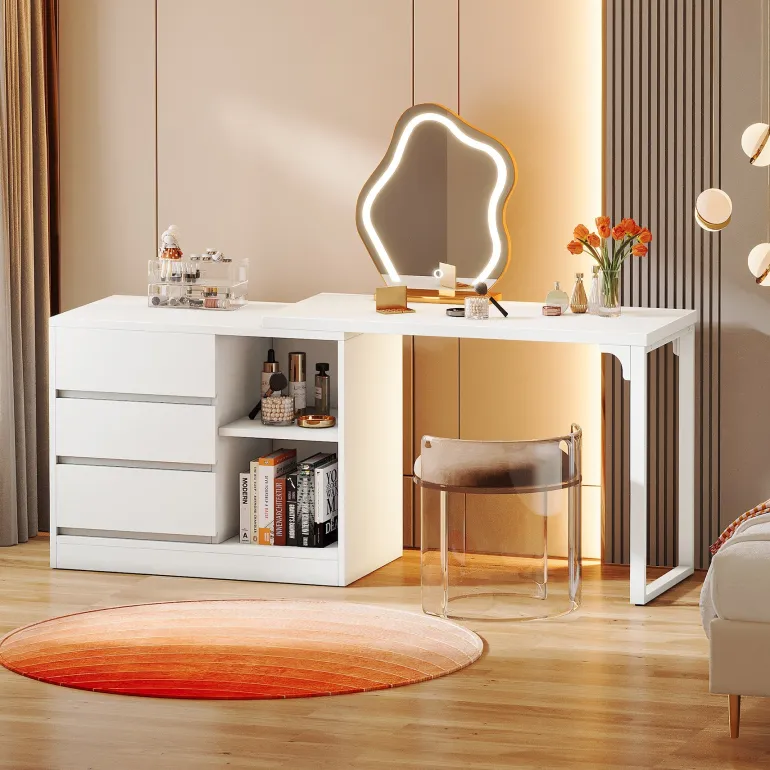Outlet Tribesigns Makeup Vanity, Dressing Table With 3 Drawers And Storage Shelves