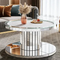 Clearance Tribesigns Mirrored Coffee Table, 29.5" Center Table 2 - Tier Snack Table