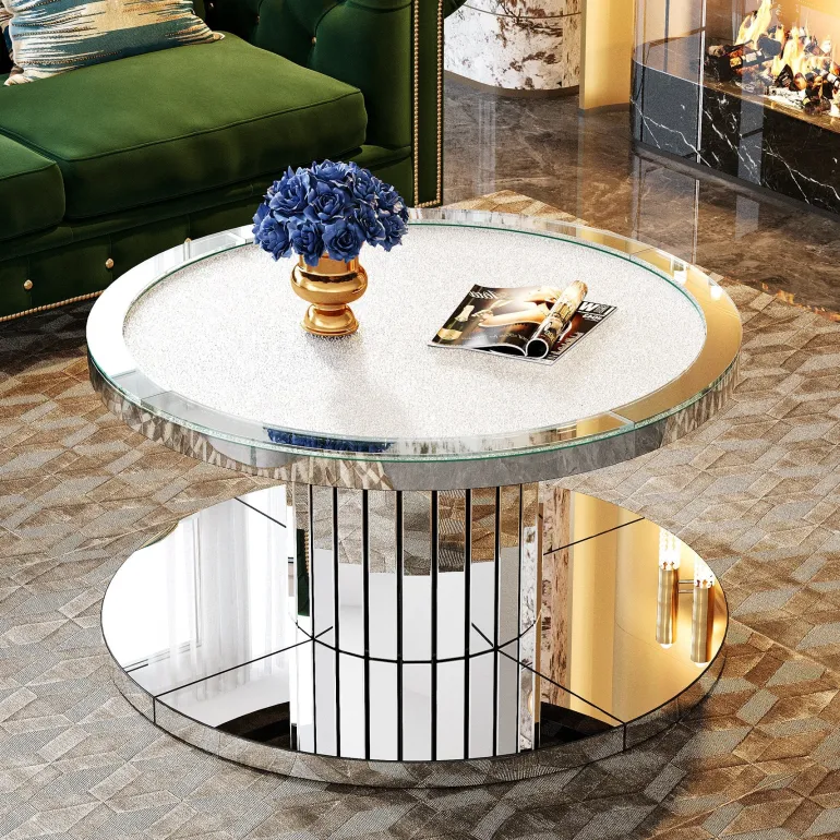 Clearance Tribesigns Mirrored Coffee Table, 29.5" Center Table 2 - Tier Snack Table