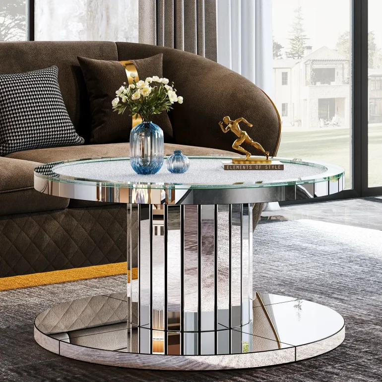 Clearance Tribesigns Mirrored Coffee Table, 29.5" Center Table 2 - Tier Snack Table