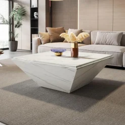 Store Tribesigns Modern Coffee Table, 35.43" Center Table with Faux Marble Top