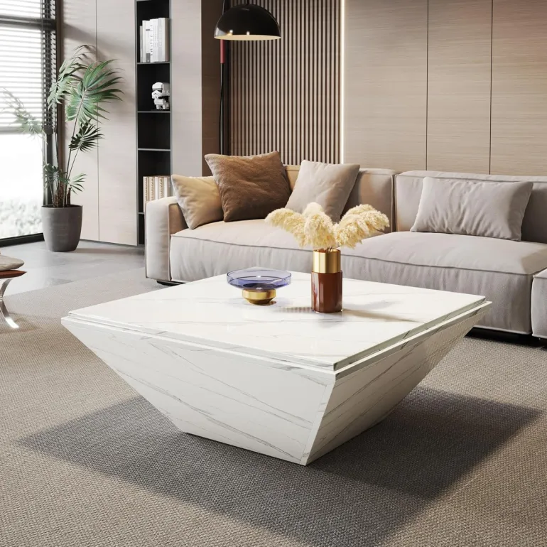 Store Tribesigns Modern Coffee Table, 35.43" Center Table with Faux Marble Top