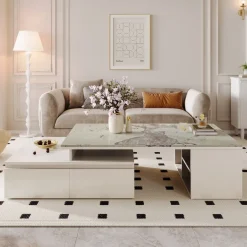 Shop Tribesigns Modern Coffee Table, Extendable Tabletop Center Table with 4 Drawers & Storage Shelf
