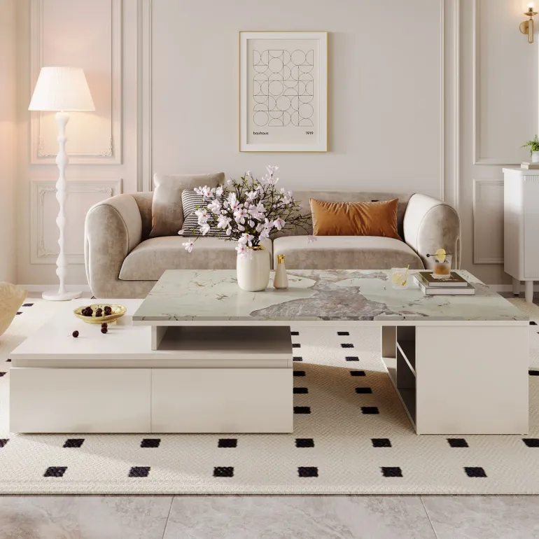 Shop Tribesigns Modern Coffee Table, Extendable Tabletop Center Table with 4 Drawers & Storage Shelf