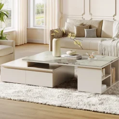 Shop Tribesigns Modern Coffee Table, Extendable Tabletop Center Table with 4 Drawers & Storage Shelf