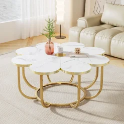Outlet Tribesigns Modern Coffee Table, Flower - Shaped Center Table with Faux Marble Tabletop