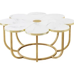 Outlet Tribesigns Modern Coffee Table, Flower - Shaped Center Table with Faux Marble Tabletop