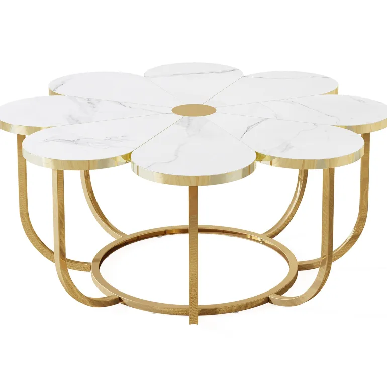 Outlet Tribesigns Modern Coffee Table, Flower - Shaped Center Table with Faux Marble Tabletop