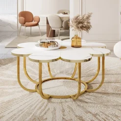 Outlet Tribesigns Modern Coffee Table, Flower - Shaped Center Table with Faux Marble Tabletop