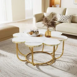 Outlet Tribesigns Modern Coffee Table, Flower - Shaped Center Table with Faux Marble Tabletop