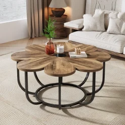 Outlet Tribesigns Modern Coffee Table, Flower - Shaped Center Table with Faux Marble Tabletop