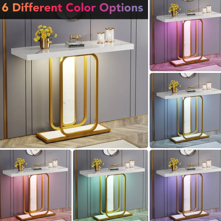 Flash Sale Tribesigns Modern Console Table, 41" Faux Marble Sofa Table with LED Lights