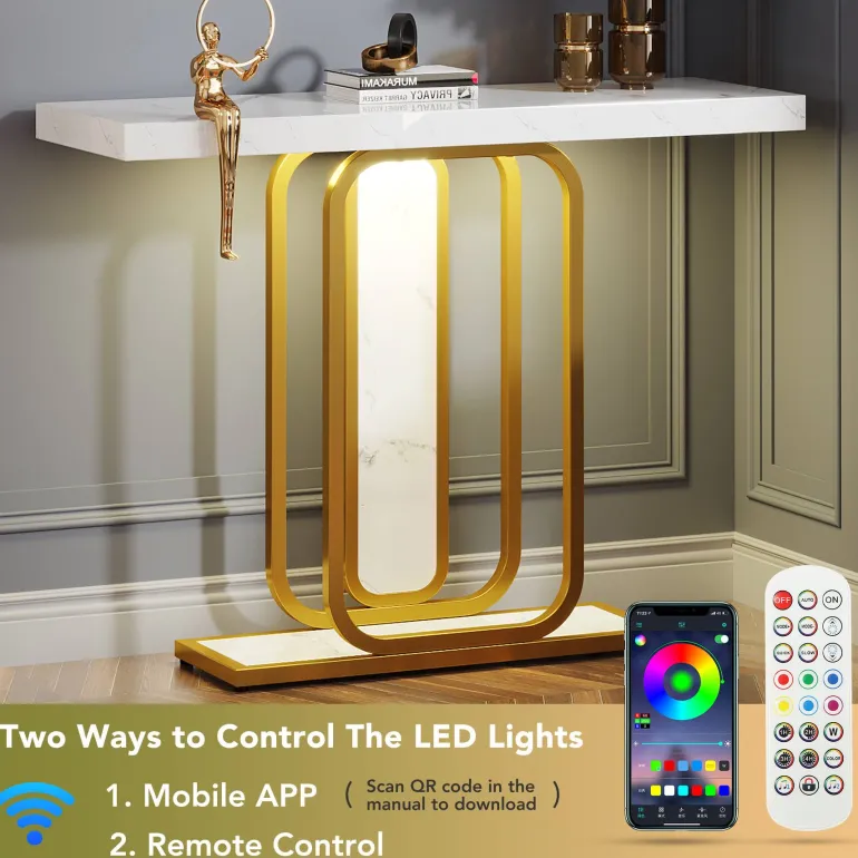 Flash Sale Tribesigns Modern Console Table, 41" Faux Marble Sofa Table with LED Lights