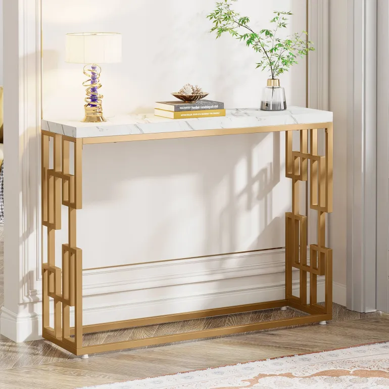 Fashion Tribesigns Modern Console Table, 42.5" Sofa Foyer Table with Faux Marble Tabletop