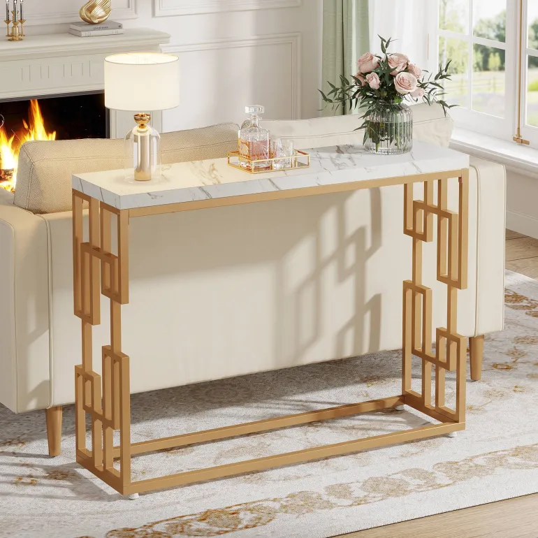 Fashion Tribesigns Modern Console Table, 42.5" Sofa Foyer Table with Faux Marble Tabletop