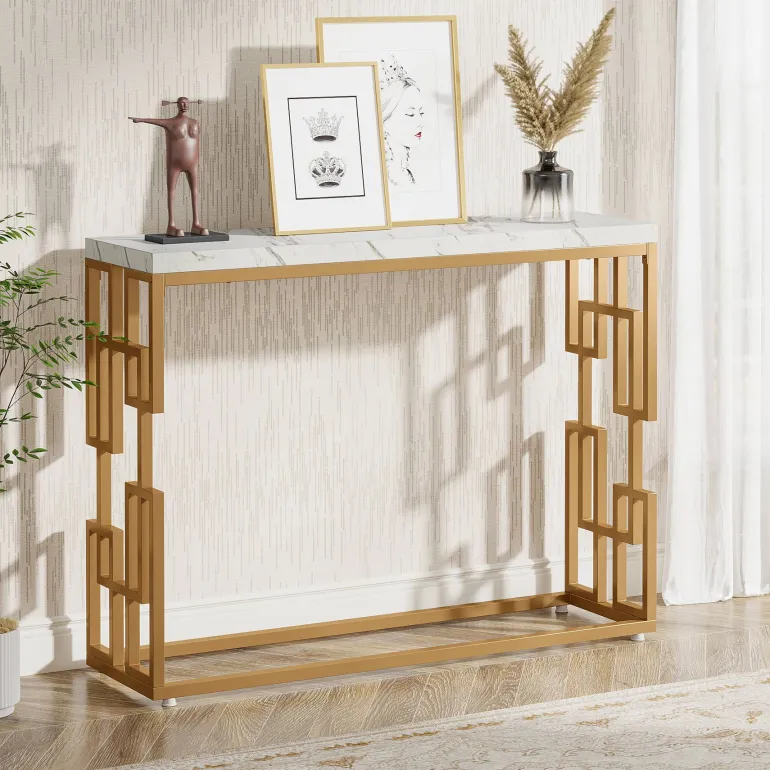 Fashion Tribesigns Modern Console Table, 42.5" Sofa Foyer Table with Faux Marble Tabletop